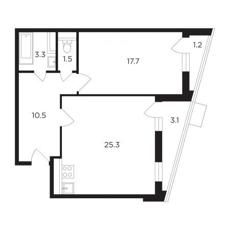 Однокомнатная квартира 60.36 м²